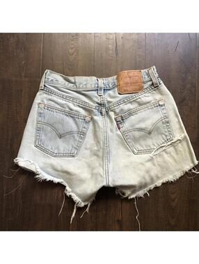 Vintage Levi High Waisted 501 Distressed Button Fly Festival Boho Jean Shorts 26